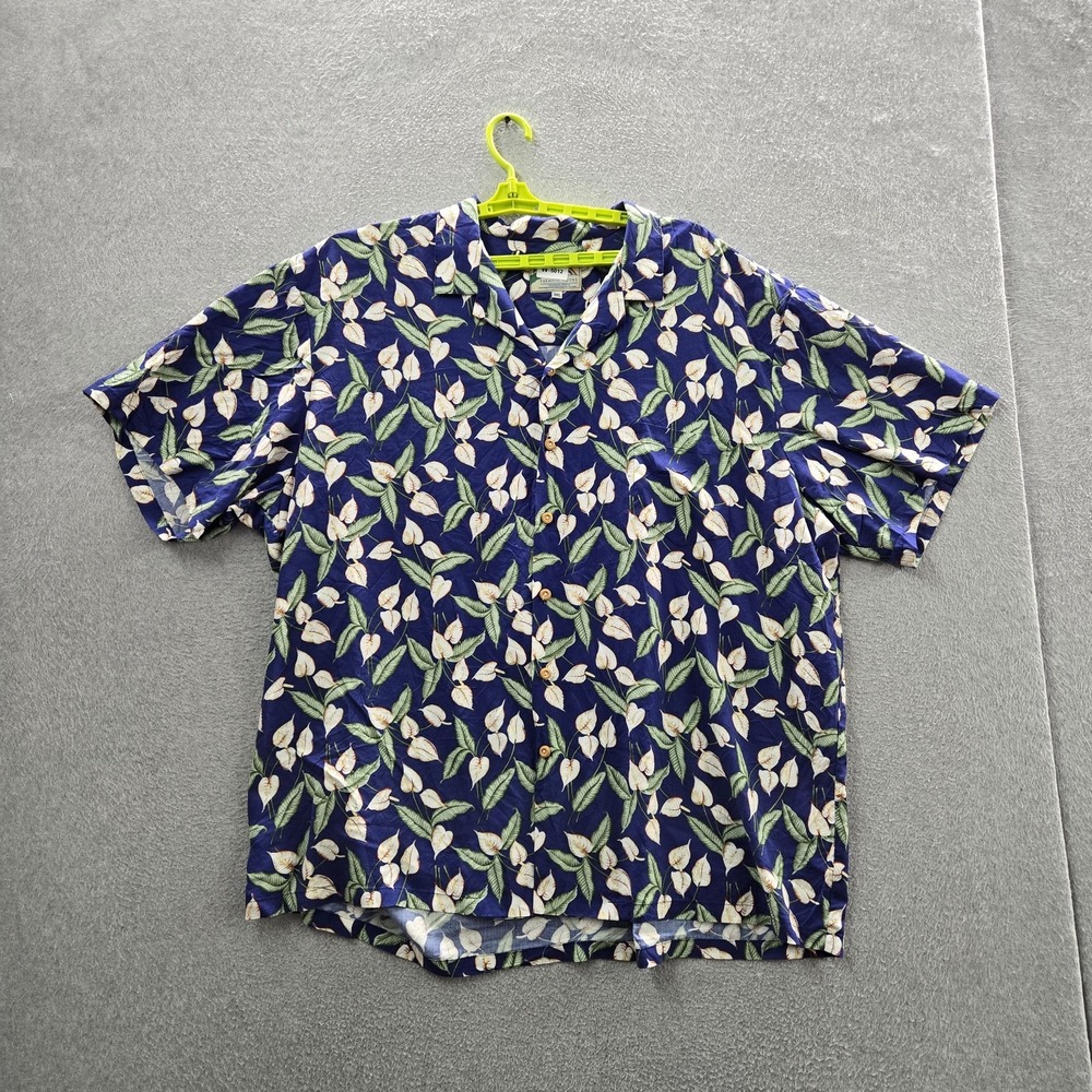 Paradise Found‎ Men Button Up Shirt 3XL Blue Floral Hawaiian Shirt Short Sleeve